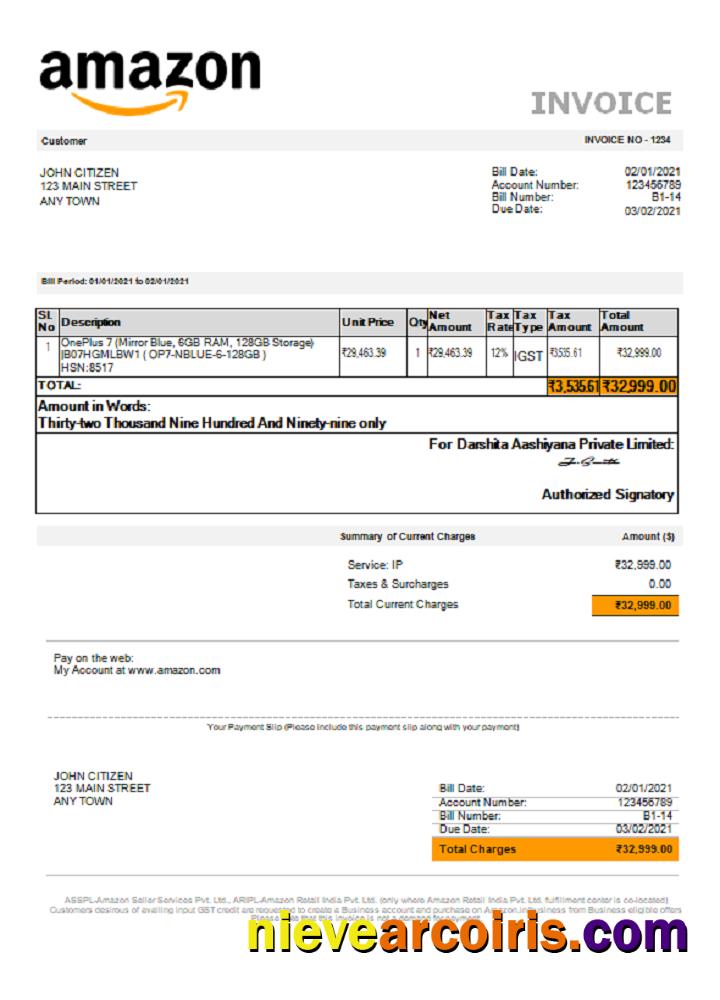 USA Amazon invoice